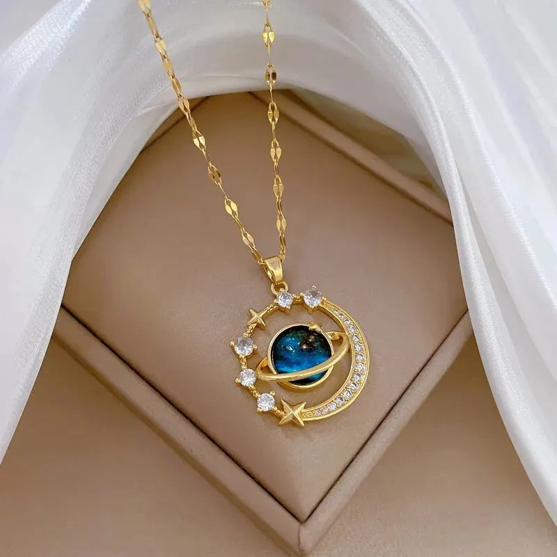 Collier Pendentif Planète et Etoiles