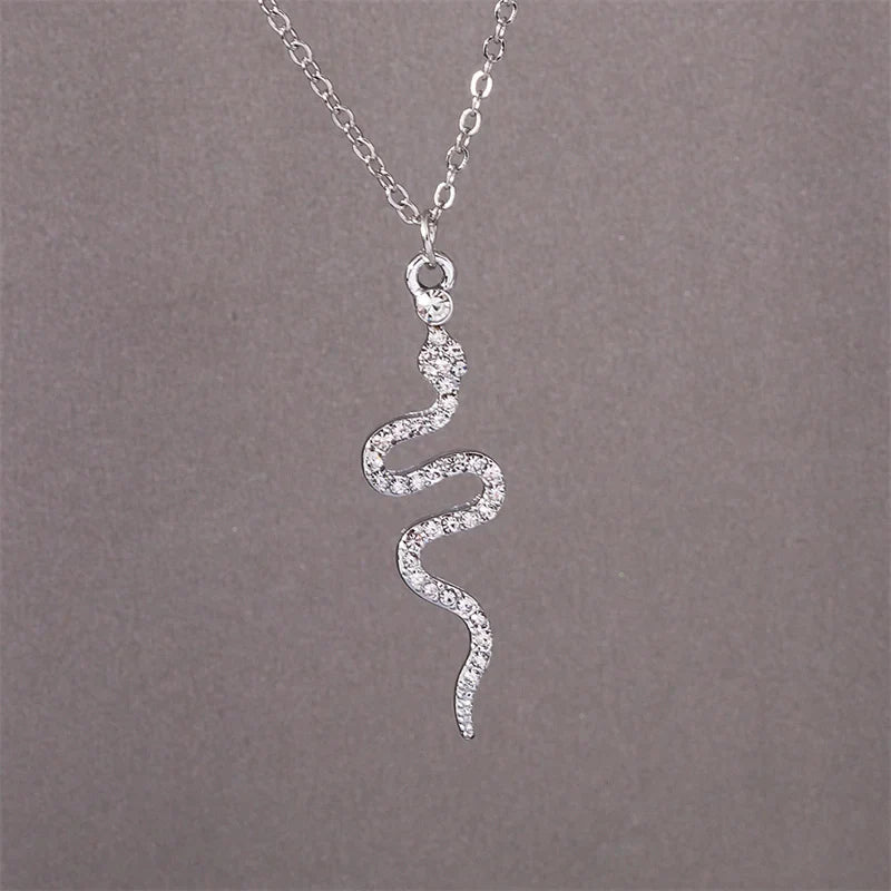 Collier Pendentif Serpent Zircons argent