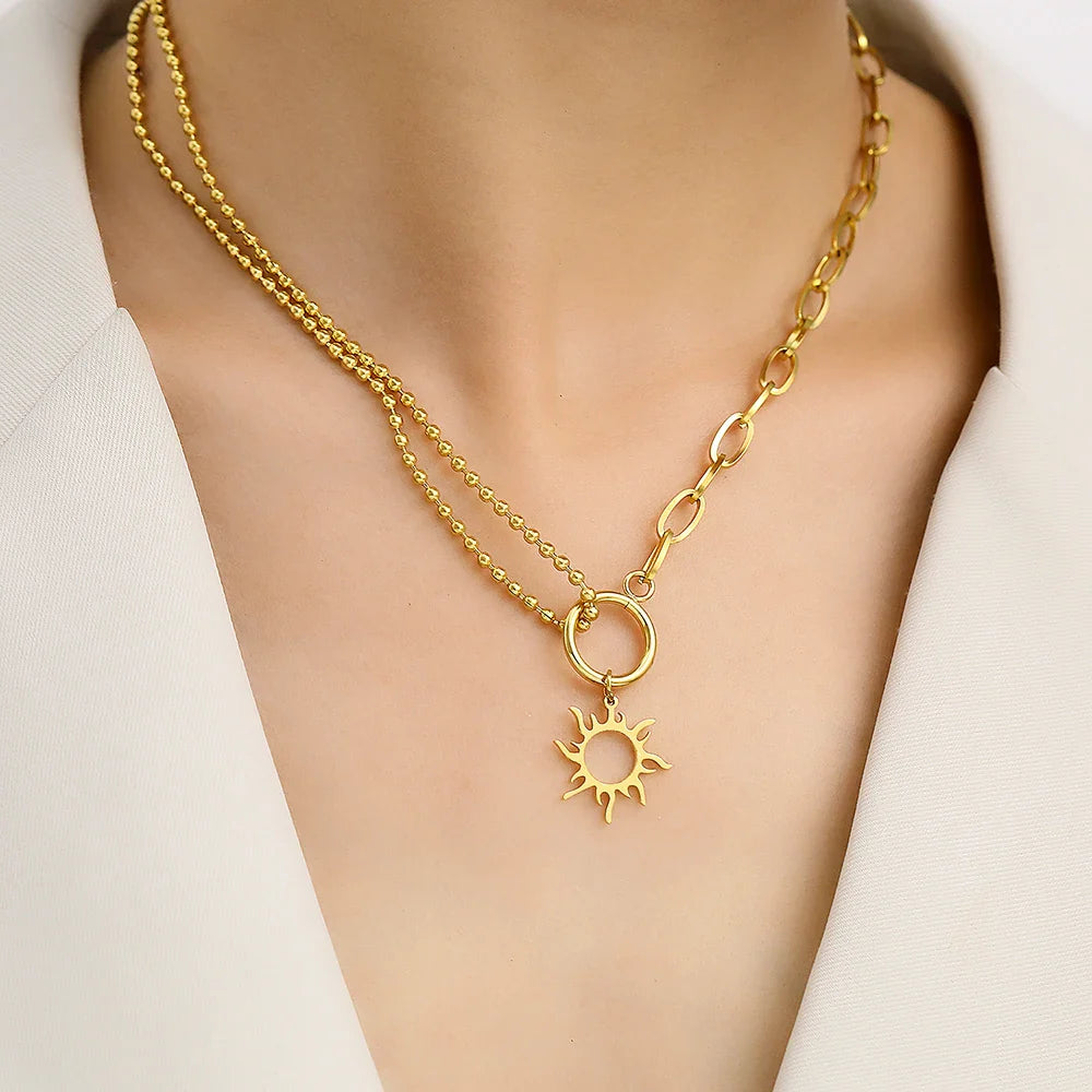 Collier Pendentif Soleil Asymétrique or