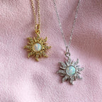 Collier Pendentif Soleil avec Strass argent