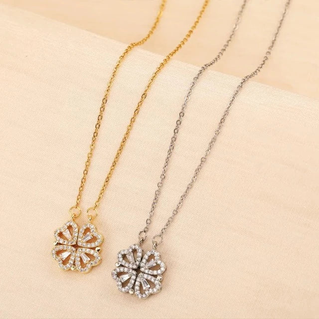 Collier Pendentif Trèfle Cœur avec Boîte Cadeau
