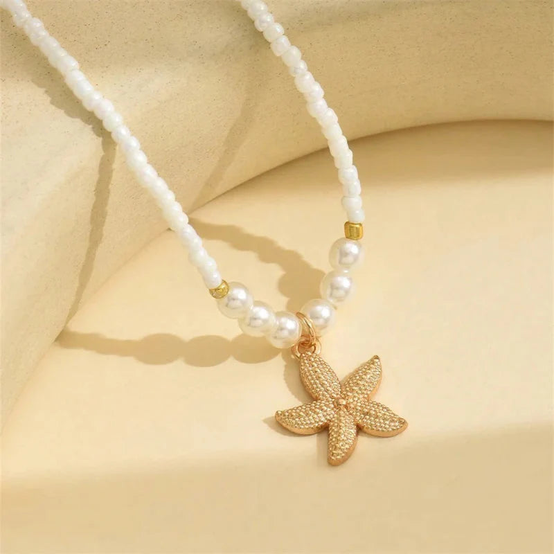 Collier Ras de Cou avec Pendentif Coquillage Etoile de Mer