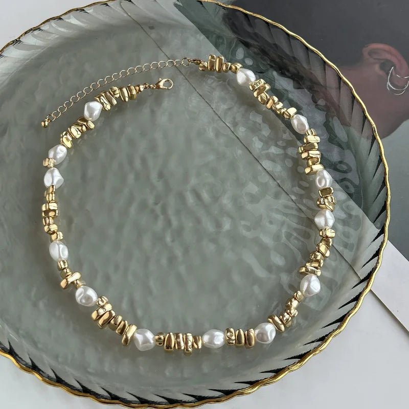 Collier Ras de Cou avec Pendentifs Perles pour Femme or
