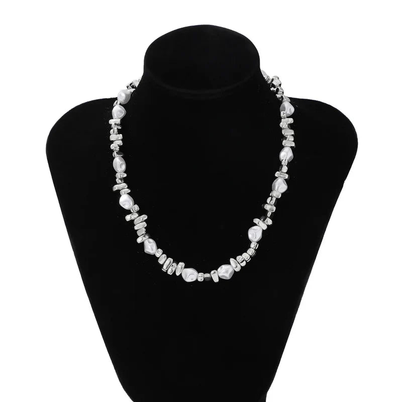 Collier Ras de Cou avec Pendentifs Perles pour Femme argent