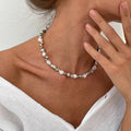 Collier Ras de Cou avec Pendentifs Perles pour Femme argent