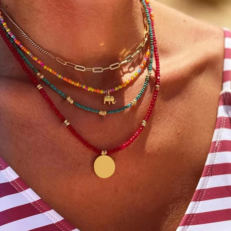 Colliers Pendentifs Quatre Rangs Style Bohême
