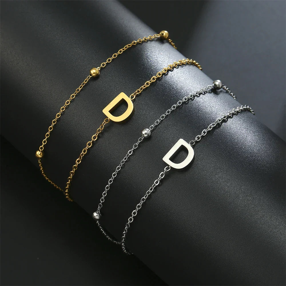 Bracelet double initiale or et argent  d