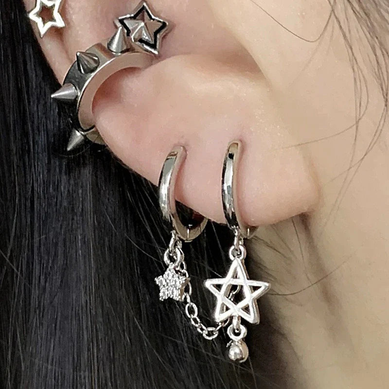 Doubles Boucles d'Oreilles Créoles Etoiles de David