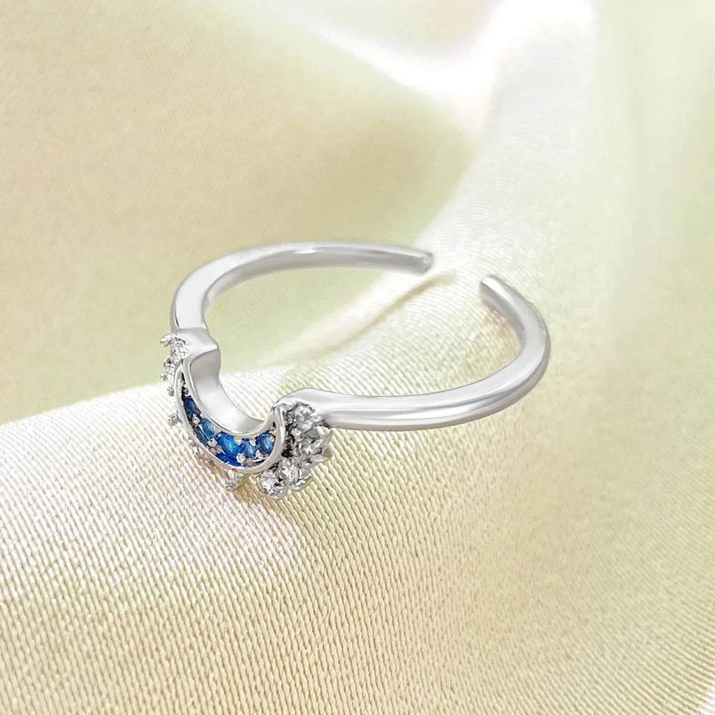 Lot de 2 Bagues Lune ou Soleil en Zircon pour Couple