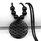 Pendentif Fleur de Vie Perles Collier Mandala Homme Femme Dawapara noir