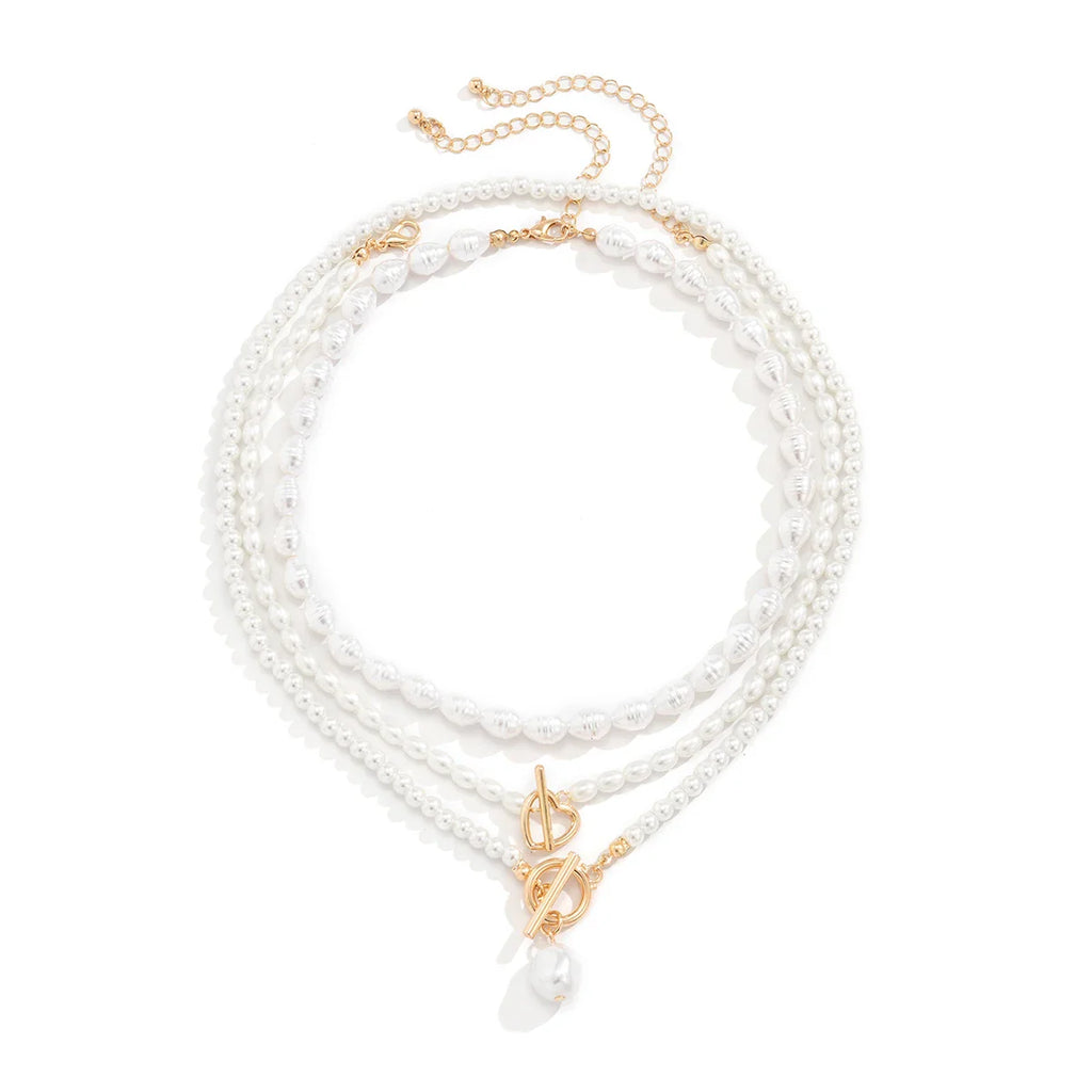 Set de 3 Colliers en Perles Blanches
